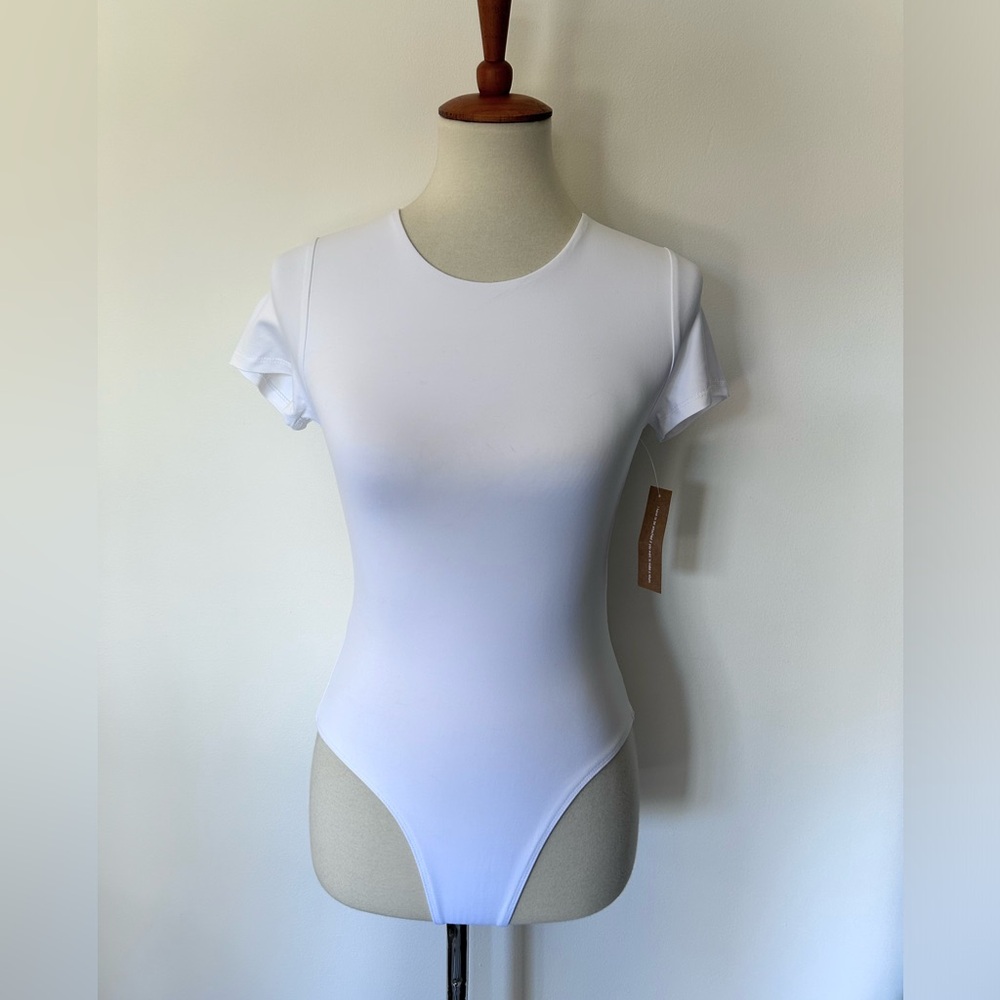 NWT White Short Sleeve thong Bodysuit